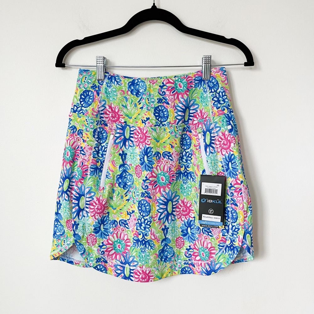 NEW IBKUL Straight Icefil UPF 50+ Skort Lilli Hot Pink‎ Multi Floral Womens XS